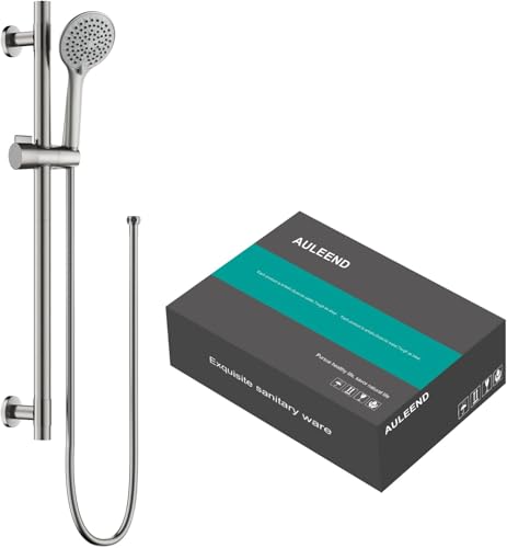 AULEEND Shower Slide Bar Handheld Shower Head with Hose, 5-Function Hand Shower with Wall Mount，shower slide bar,adjustable height shower head (A-round, Brushed Nickel)