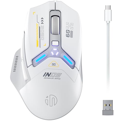 INPHIC IN9 Wireless Gaming Mouse, True Tri-Mode Bluetooth/Type-C Wired/2.4G Wireless Connection, 10000 DPl, Fully Programmable, RGB Backlit, for Laptop PC Mac