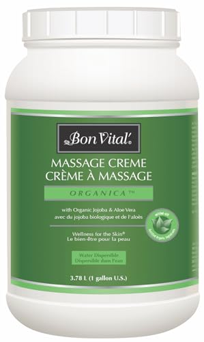 Bon Vital' Organica Massage Creme, Professional Massage Therapy Cream with Certified Organic Ingredients for Earth-Friendly Massage, Organic Jojoba Oil for Easy Glide, 1 Gal, Label may Vary