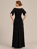 Ever-Pretty Women's Sequin Round Neck Floor-Length Dress with Sleeves Black US14