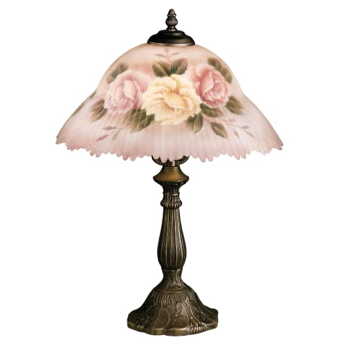 Touch of Class Beccalynn Table Lamp - Light Cream - Painted by Hand - Rose Pink - Floral Bedside Desk Lighting - Old Fashioned Style - Handcrafted Glass Lampshade for Bedroom, Living Room
