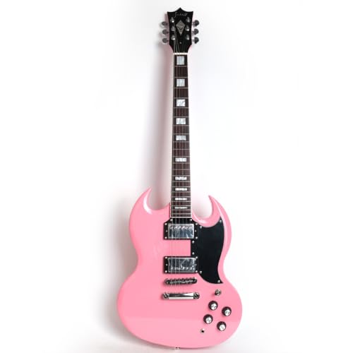 Fojill FSG-60 Solid Body Full Size Canadian Maple Neck Genuine Rosewood Fretboard Fingerboard Mahoghany Body Electric Guitar(Pink)