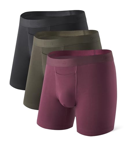 DAVID ARCHY Mens Underwear Breathable Moisture-Wicking Ultra-Soft Cotton Boxer briefs with Horizontal Fly 3 Pack（M,Olive Green/Black/Dark Grape Purple）