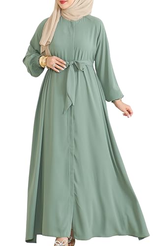 istanbul styles Women's Abaya with Zipper Includes Waist Belt Modest Turkish Long Sleeve Abayas for Women Muslim Fashion (Green, 3XL-4XL)