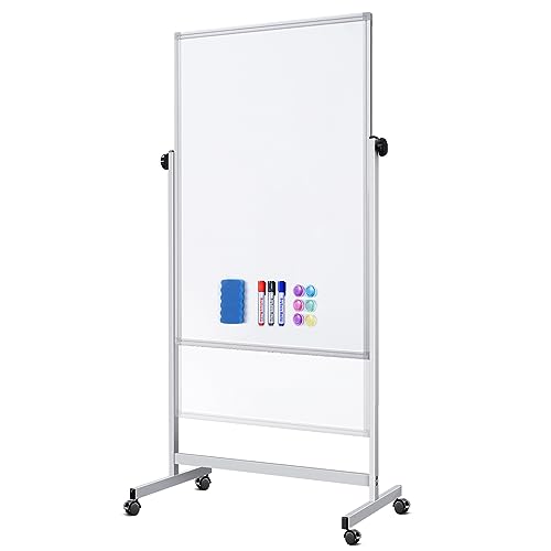 Mobile Whiteboard 32x48 Inches Height Adjustable - Double-Sided Magnetic Dry Erase Board with Stand & Wheels, Portable Rolling Whiteboard for Office Home Classroom