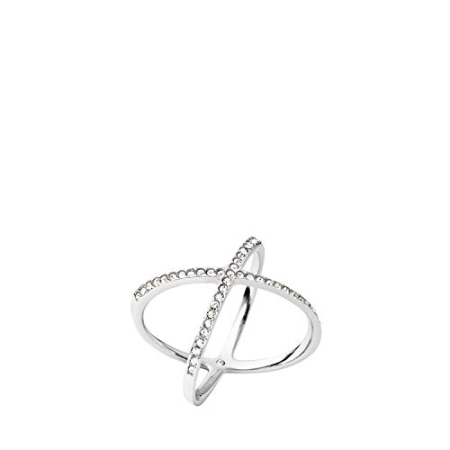 Michael Kors Stainless Steel and Pavé Crystal X Ring for Women, Size: 8, Color: Silver (Model: MKJ4136040)