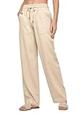 Willit Women Linen Pants Wide Leg Casual Palazzo Pants Cotton Linen Lounge Beach Summer Pants with Pockets 31" Khaki M