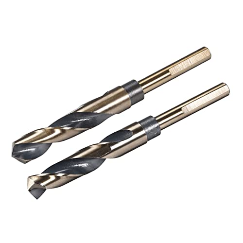 uxcell Reduced Shank Drill Bit Set, 16mm 16.5mm Titanium Nitride Coated High Speed Steel 4341 Tri-Flat Shank Drilling Tool for Stainless Steel Alloy Copper, 2pcs