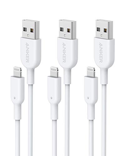 Anker Powerline II Lightning Cable,Apple MFi Certified,USB Charging/Sync Lightning Cord Compatible with iPhone 11 Series/SE/Xs/XR,and More (3FT*3, White)