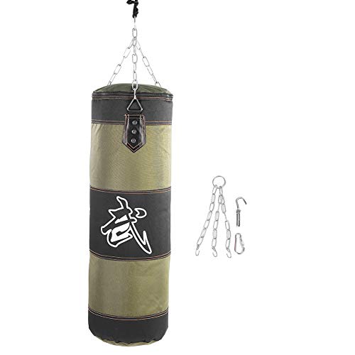 Yencoly Boxing Training Punch Bag, Canvas Punching Bag Set with Sandbag/Metal Chain/Hook/Carabiner, Perfect for Developing Hand and Foot Technique(Green 80cm)