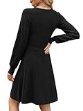 Miladusa Dresses for Women Long Sleeve Square Neck Casual Knee Length A Line Sweater Dress Ladies Fashion Clothes Black M