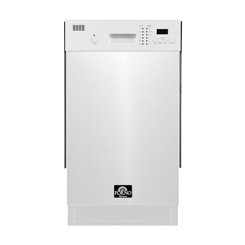 FORNO 18” POLO Dishwasher in White with 8 Place Settings - Kitchen Dishwasher with Front Push Control and 3 Module Basket - Energy Efficient Dishwasher with 6 Wash Program - 52 dBa