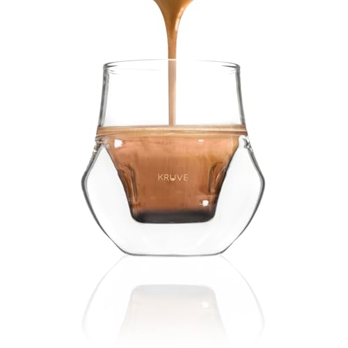 KRUVE Propel Espresso Cups, Handmade Double-Walled Glass Coffee Mugs, Clear 2.5 oz, Scientific Design for Better Tasting Coffee (Set of Two) - Unique Glass Coffee Cups with Headspace & Internal Fins
