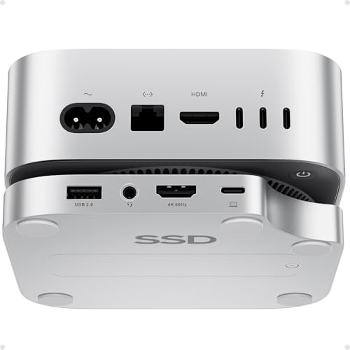 PULWTOP Mac mini M4 Dock with 4TB M.2 SSD Enclosure (SSD NOT Included), Mac mini M4/ M4 Pro Hub Stand with HDMI 4K 60Hz, 2024 MacMini USB C Hub Accessories, 3 USB A 2.0, SD/TF Card Slots, 3.5mm Audio
