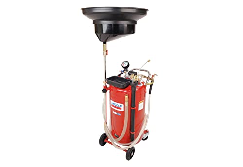 Lincoln 3639 25 Gallon Fluid Drain and Evacuator Tank Combo, 51-76" Adjustable Funnel Height, Built-in Safety Valve, 7' Discharge and 6.5' Evacuation Hoses, 6 Evacuation Wands, Fluid Level Sight Gauge