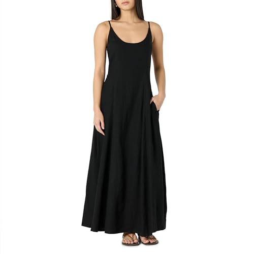 The Drop Women’s Luna Scoop Neck Linen Maxi Dress, Black, M