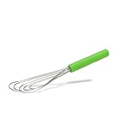 Flat Whisk Silicone Handle Non Slip 10" - 5 Wires Whisk with 10 Heads for Kitchen Cooking by Jell-Cell (Green)