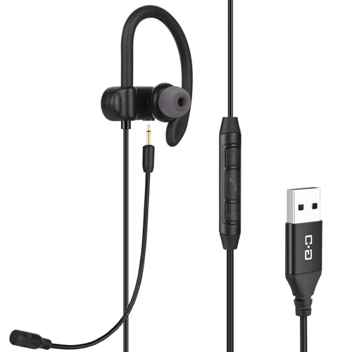 DUNGZDUZ Single-Side USB Earbud with Boom Mic, USB-A Headphone for PC, Mac, Laptop, Desktop, PS4, PS5 & Call Center, Ideal for Conference, Gaming, Remote Work, 5.9FT Long Cord, Right-Ear Only