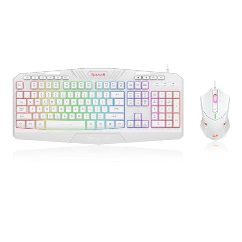 Redragon Updated S101W-1 Programmable Gaming Keyboard and Mouse, RGB Backlit Keyboard Mouse with Software, Independent Macro Record Keys, Value Combo Set, White