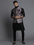 Elina fashion Men's Indian Cotton Kurta Pajama And Printed Nehru Jacket (Waistcoat) Indian Wedding Ethnic Diwali Puja Set