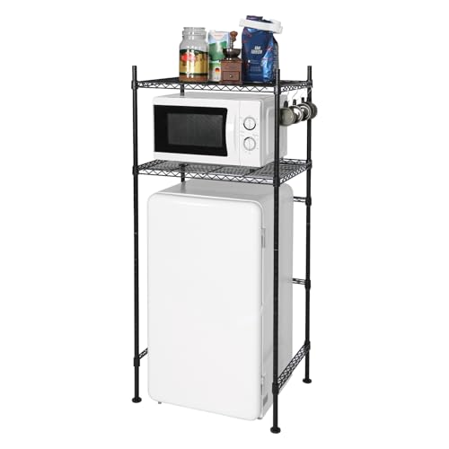 LUCKUP Mini Fridge Shelf 2-Tier Height Adjustable Mini Fridge Stand with Storage for Dorm Space Saving, Metal Microwave Organizer Shelf for Kitchen Room Apartment, Black