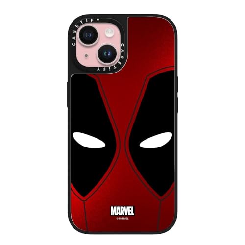 CASETiFY Mirror iPhone 15 Case [Deadpool & Wolverine Co-Lab / 4.9ft Drop Protection/Magsafe] - Deadpool Mask Case - Silver on Black