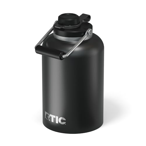 RTIC 1 Gallon Outback Jug, Stainless Steel, Insulated Water Bottle with Lid and Handle, BPA-Free, Double Wall Vacuum Insulation, Ceramic Lined, Black