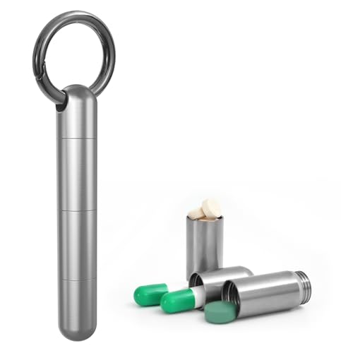 Titanium Keychain Pill Holder,Portable Mini Pill Case, Waterproof Small Pill Container,Mental Pill Box for Travel Purse Pocket(3 Compartment)