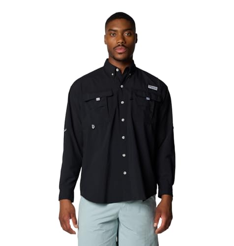 Columbia Mens PFG Bahama II Long Sleeve Fishing Shirt, Black, Medium