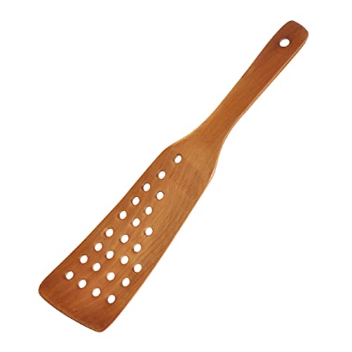 SHOWERORO 24 Hole Frying Spatula Wood Slotted Spatula Bread Stirring Stick with Hanging Hole Wooden Kitchen Stirring Tool for Sour
