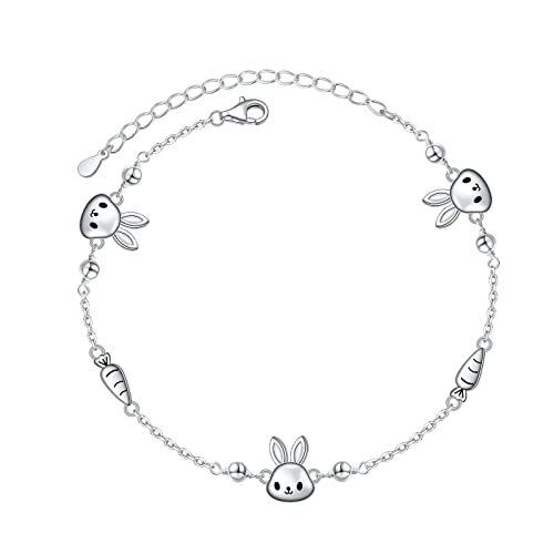 Ladytree Bunny Bracelet for Women 925 Sterling Silver Cute Rabbit Animal Charm Adjustable Bracelet Animal Jewelry Birthday Gifts for Mother Wife Daughter Family