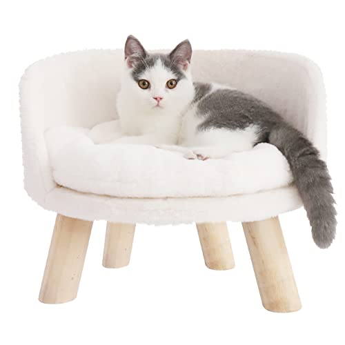 BingoPaw Elevated Pet Bed,Nordic Cat Stool with Cozy Pad Waterproof,Doggie Chair with Sturdy Wood Legs for Small Dog Kitten