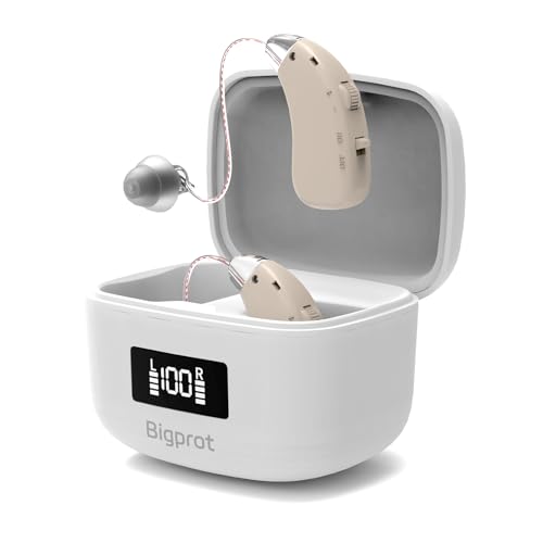 Hearing Aids Rechargeable for Seniors, Lightweight Hearing Amplifiers for Adults Hearing Loss with Noise Cancelling,Portable Behind-the-Ear Hearing Aid Headphones Charging Case Stepless Volume Control