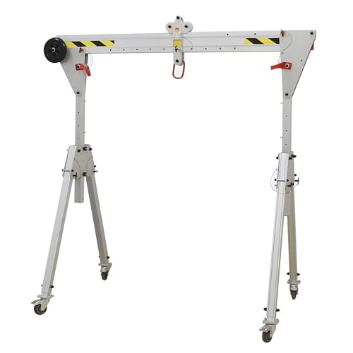 JIN YANG HU 500KG/1100LBS Load Lightweight Aluminum Alloy Gantry,Portable Folding Assembly Gantry Crane,3.6~4.9FT Width/5.1~6.7FT Height Adjustable Mobile Lifting Crane Suitable for Fire Rescue