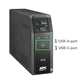 APC UPS 1500VA Sine Wave UPS Battery Backup, BR1500MS2 Backup Battery Power Supply, AVR, 10 Outlets, (2) USB Charger Ports