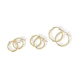 PAVOI 18K Yellow Gold 925 Sterling Silver Post Hoop Earrings for Women - Thin Small Huggie Hoops - 3 Pairs Gold Earring Pack