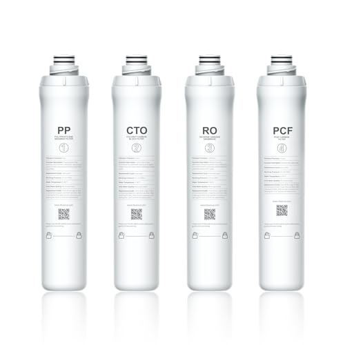 Bluevua RO100ROPOT 4-Pack Replacement Filter Set, Pack of 4 Filters: 1 PP, 1 CTO, 1 RO, 1 PCF