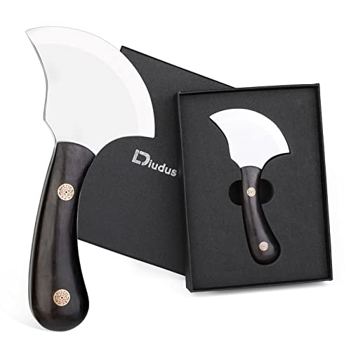DIUDUS Leather Bevel Head Cutting Knife Black Wooden Handle, Craft Skiving Knife, Leather Working Tools for DIY Leathercraft Forging Cutting