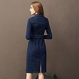 Women Mid-Length Denim Dresses Spring Autumn Long-Sleeve Adjustable Waist Stretch Fabric Slim Cotton Dress Female