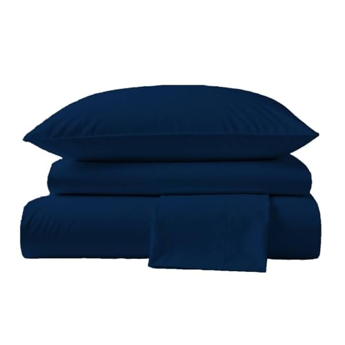 Peru Pima Bed Sheet Set – Queen Size, 4 Pieces, 100% Peruvian Pima Cotton, Percale, 415 Thread Count, Cooling, Breathable & Soft, Hotel-Quality Bedding, Navy Blue