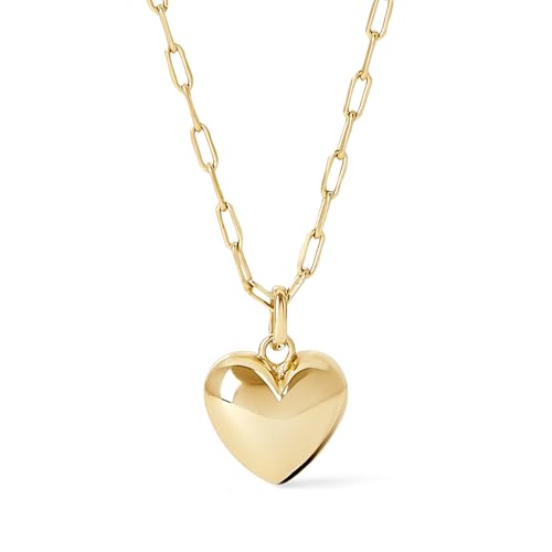 Ana Luisa Puffed Heart Necklace - Lev | 14K Gold Plated Heart Chain + Charm | Hypoallergenic, Water-Resistant & Tarnish-Free Necklace | Gold Chain Pendant Necklace | Adjustable Chain Length