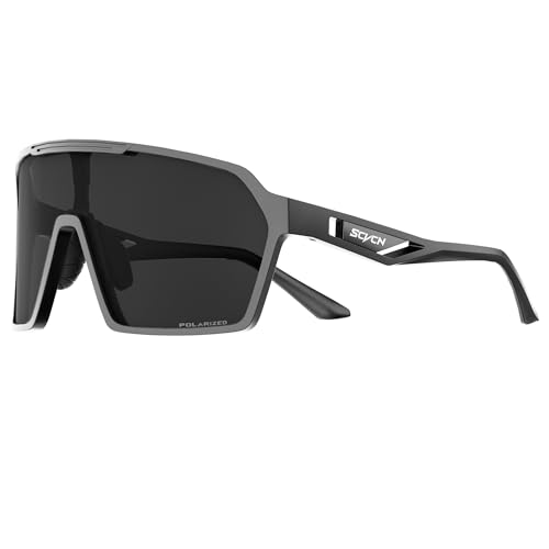 SCVCN Polarized Sports Sunglasses UV Protection for Women Men Cycling Glasses MTB Riding Goggles Bicycle Mountain Bike Glasses Baseball Running Fishing Triathlon Golf Driving Black