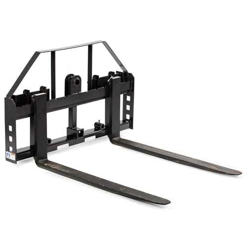 Titan Attachments Standard Series Pallet Fork Frame, 48" Pallet Fork Blades, Quick Tach Connection for Skid Steers, Tractors, Rated 4,000 LB, Conus 2 Hay Spear Sleeves Included, 2" Receiver Hitch