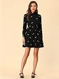 Allegra K Women's Casual Shirt Dress Long Sleeve Half Placket Embroidered Floral Mini Dresses X-Large Black