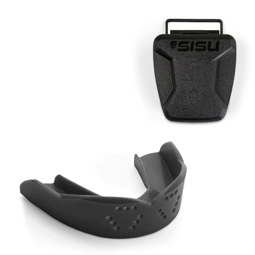 SISU 3D Mouthguard, Charcoal Black with Case - 2.0mm Thin - for Athletes Over 5’ Tall - Pre-Formed for Custom-Molded Fit - Remoldable Up to 20 Times - Non Toxic