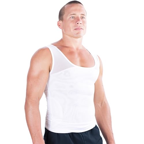 Esteem Apparel Original Men's Chest Compression Shirt to Hide Gynecomastia Slimming Shapewear (White, Large)