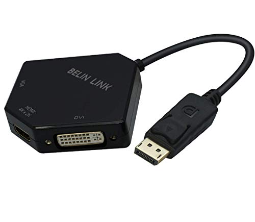 DP to HDMI VGA DVI Adapter Displayport to HDMI 4K Adapter 3 in 1 Display Port to HDMI VGA DVI Converter Male to Female Gold-Plated (Diamond Shaped)… (Diamond Shaped)