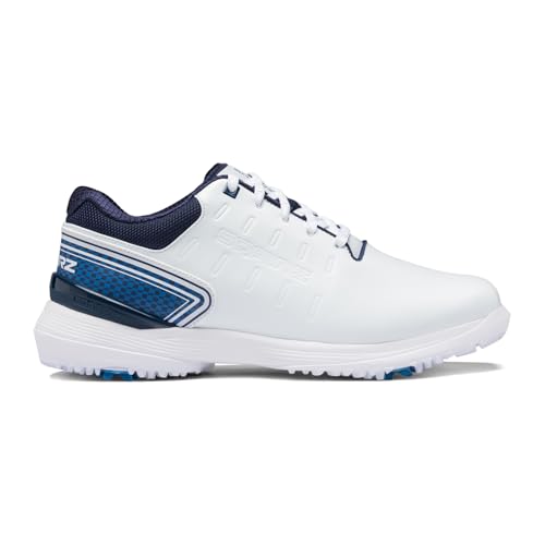 SQAIRZ Speed ProS2 Men's Athletic Golf Shoes, Designed for Balance & Performance, Replaceable Spikes, Waterproof, Golf Shoes Men with Spikes, Golf Footwear, Size 10.5 White/Navy