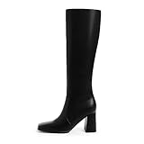 Modatope Knee High Boots Women Chunky Heel Black Womens Fall Boots High Heel Side Zipper Long Boots Heeled Square Toe Boots for Women Size 7