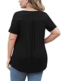 Tralilbee Women's Plus Size Casual Loose V Neck Swing Summer Tops Blouses Tunic Shirts, Black, 4XL